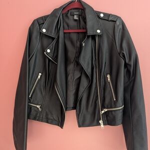 Forever 21 Black Faux Leather Jacket with Silver Accents